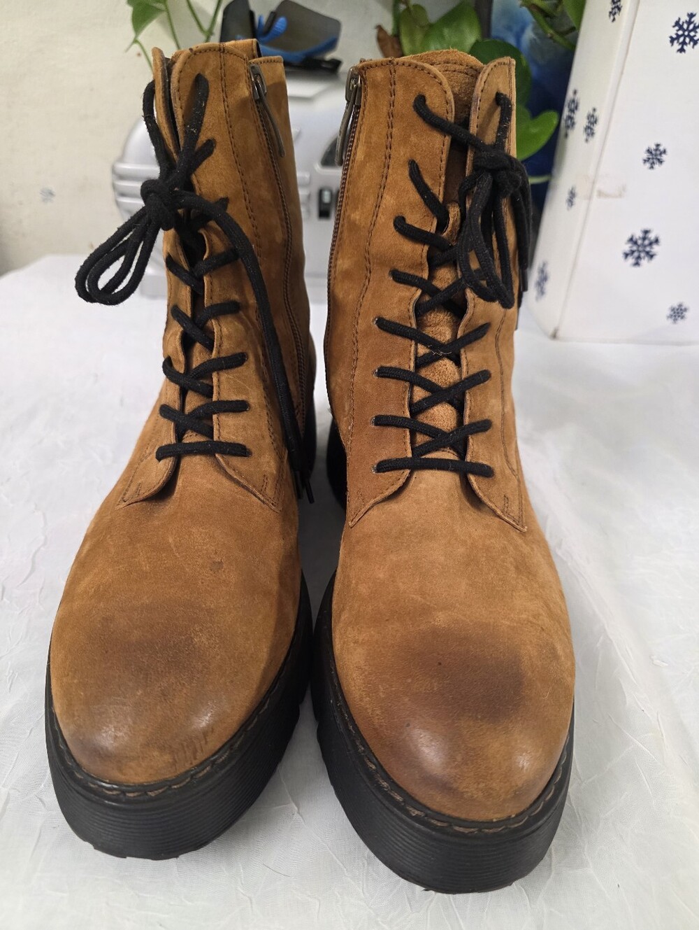 PAUL GREEN Gianna Lace Up Platform Moto Bootie BOOTS Size 9.5 US  Cognac